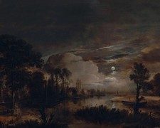 1647 Moonlit Landscape vintage art print antique painting picture