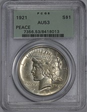 1921 Peace Silver $1 Dollar PCGS AU 53 in OGH picture