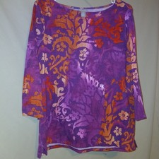 Chico's Floral Blouse Women's Size 2 L Purple Orange Floral Top picture