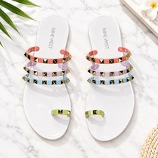 Nine West Pastel Pastel Studded Jelly Flat Sandals Toe Loop Slip On NWOB Sz 6 picture
