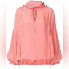 Tibi Salmon Pink Silk Drawstring Blouse XXS 100% Silk Boxy Top picture