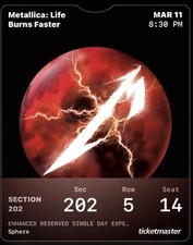 ⚡Metallica Sphere Las Vegas 3/11/27 – 2 Ticket Sec 202 Row 5 Seat 14 - 15⚡ picture