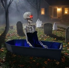 4' Animated Skeleton Rising From Coffin Halloween Animatronic Prop picture