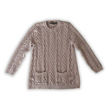 Jeanne Pierre Womens XL Cable Knit Sweater Tunic 100% Cotton Brown Pockets picture