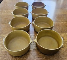 Vintage Bennington Pottery 8 Lug Handled Bowls in Tawny Mustard picture