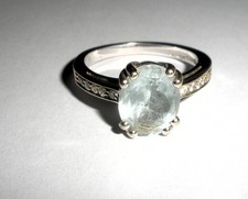 Vintage 18K White Gold Aquamarine Ring 2ct Rose Cut Diamond Accent EU Only picture