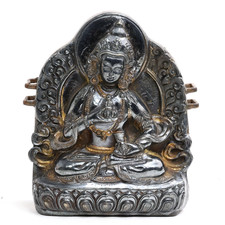 Antique Tibetan Nepalese Green Tara Embossed Silver Copper Ghau Box Amulet picture