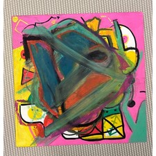 Original Neo-Expressionist Abstract Painting 10x10 Canvas Panel Signed Artwork picture