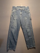 Lee Dungarees Carpenter Jeans Mens 33x31 Blue Denim Logo Hammer Loop Medium Wash picture