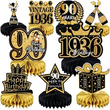 9 Pcs 90th Birthday Decoration for Women 1936 Table Honeycomb Decor picture