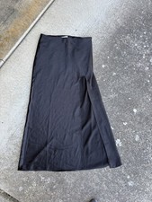 Topshop Satin Midi Front Slit Side Button Skirt Black US 6 picture