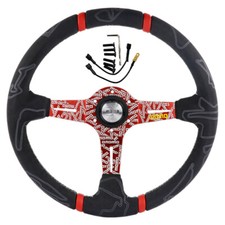 Red momo ULTRA 350mm/14'' Deep Dish Suede Racing Car Sport Steering Wheel picture