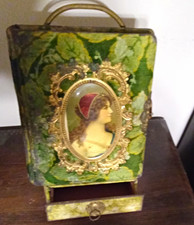 Lot Celluloid Antique 28 Photo Album Book Bound  Lady Cover  Stand w/ drawer picture
