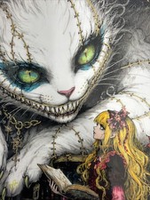 Alice In Wonderland- Library Chesire- Hand Colored 1 Of A Kind- 9x11 Laminated picture
