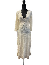 Vtg CLAIRE PETTIBONE Sheer Bridal Lace Nightgown Gown Jacket Set Medium Stretch picture