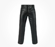Men's Genuine Leather Pants with Zipper Soft Genuine Leather Biker Trouser Pant picture