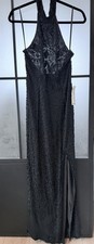 ✨ VINTAGE SCALA NWT Black 100% Silk Beaded Halter Gown – Size L – Y2K ✨ picture