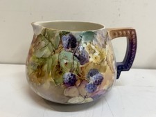 Antique CAC Belleek Cider Pitcher Hand Painted Blackberry Porcelain 1889 picture