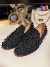 Designer Inspired Black Studded Spiked Loafers Red Sole Men’s 9.5 picture