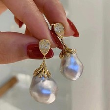 Gorgeous HUGE AAAA 11mm Natural South Sea White Baroque Pearl Earrings 925s.. picture