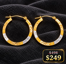 14k Multi-Tone Gold Round Hoop Earrings Latch Back Closure 0.75 in 1.08 gms. picture