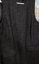 GAP Gray Herringbone Tweed Shift Dress Sleeveless Pockets Lined Zip L Petite picture