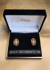 Vintage Avon 10K Gold Diamond Filigree Screw Back Stud Earrings NOS Box picture