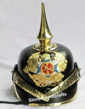 German Pickelhaube Leather Helmet Prussian Imperial Helmet with Brass Accents picture