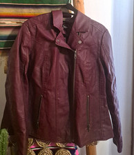 BACCINI Women's XL Burgundy Short Biker Jacket Collared Full Zip Long Sleeve picture