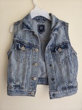 Gap Girls Denim Button Up Jacket Sleeveless Collar Neck Size S Blue picture