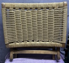 Vintage MCM Folding Rope Stool Ottoman Yugoslavia Wegner Style Danish Cord picture