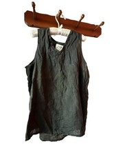 Flax Tank Top Size Small Black Linen V-Neck picture