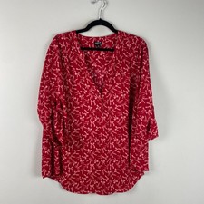 Torrid Harper Georgette 3/4 Sleeve Blouse Size 2X Red Pink Bow Print Popover picture