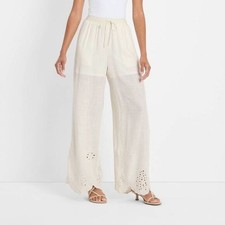 Future Collective - Women's High-Rise Wide Leg Embellished Cream picture