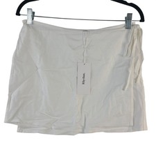 NEW Rhythm Louise Wrap Mini Skirt White Women's Size M Rayon Linen Blend picture