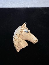 Vintage Trifari Gold Tone Blue Marquise Cut Rhinestone Eye Horse Head Brooch.  picture