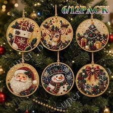 6/12Pcs Wooden Christmas Ornaments DIY Pearl Art Kits Hanging Diamond Art ~NEW picture