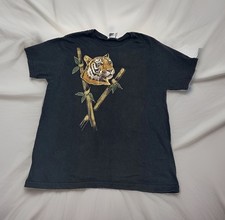 VTG Toscano Designs Tiger Graphic Tee LG Unisex Black Gold Glitter USA 90’s picture
