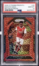 2020-21 Panini Prizm EPL Bukayo Saka Red Mojo /135 PSA 10 #40 picture