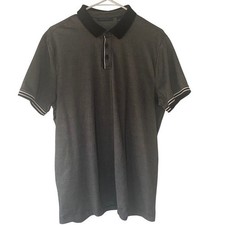 Perry Ellis Polo Shirt Gray Striped Trim Short Sleeve Casual Men's Size L EUC picture