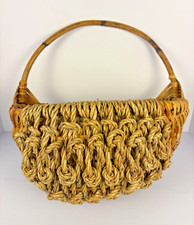 Vintage Woven Wicker Hanging Wall Pocket Basket Seagrass Knotted Loop Boho Decor picture