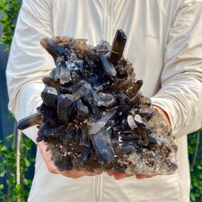4.4LB Natural Black Smoke Color Quartz Cluster Crystal Specimens Mineral Healin picture