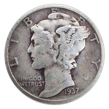 1937-P Mercury Dime VG Very Good 90% Silver picture