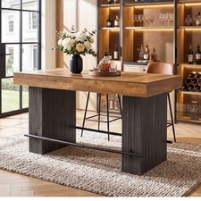 63-Inch Counter Height Bar Table Metal Footrest Bistro Dining Rustic Brown Black picture