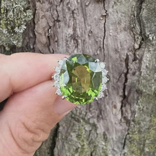 7.54 Ct Cushion Cut Natural Peridot Diamond Wedding Ring 14K White Gold size 9 picture