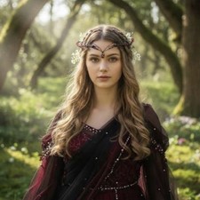 Fairy Elf Circlet Headpiece Vintage Medieval Black Red Rhinestone Crown Fantasy picture