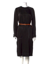 Loewe Midi Length Silk Crew Neck Dress in Black Size 34 US 2 picture
