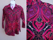 Chico's NO IRON cotton paisley top shirt size 2 M L red purple pink vneck blouse picture