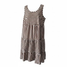 SHEIN Brown White Striped Tiered Babydoll Dress Sleeveless 1XL Tank Mini picture
