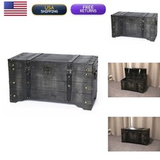 Vintiquewise Distressed Black Medium Wooden Storage Trunk picture